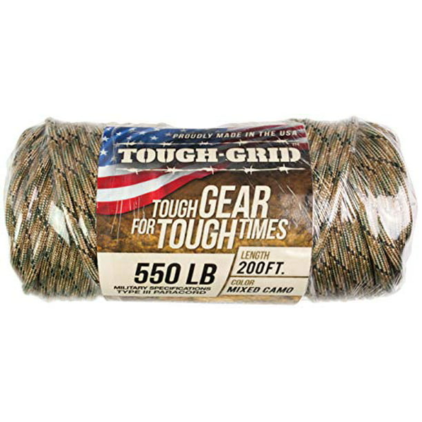 100% Nylon Genuine Mil-Spec Type III Paracord Used by The US Military Great for Bracelets and Lanyards TOUGH-GRID 550lb Paracord/Parachute Cord Made in The USA. 
